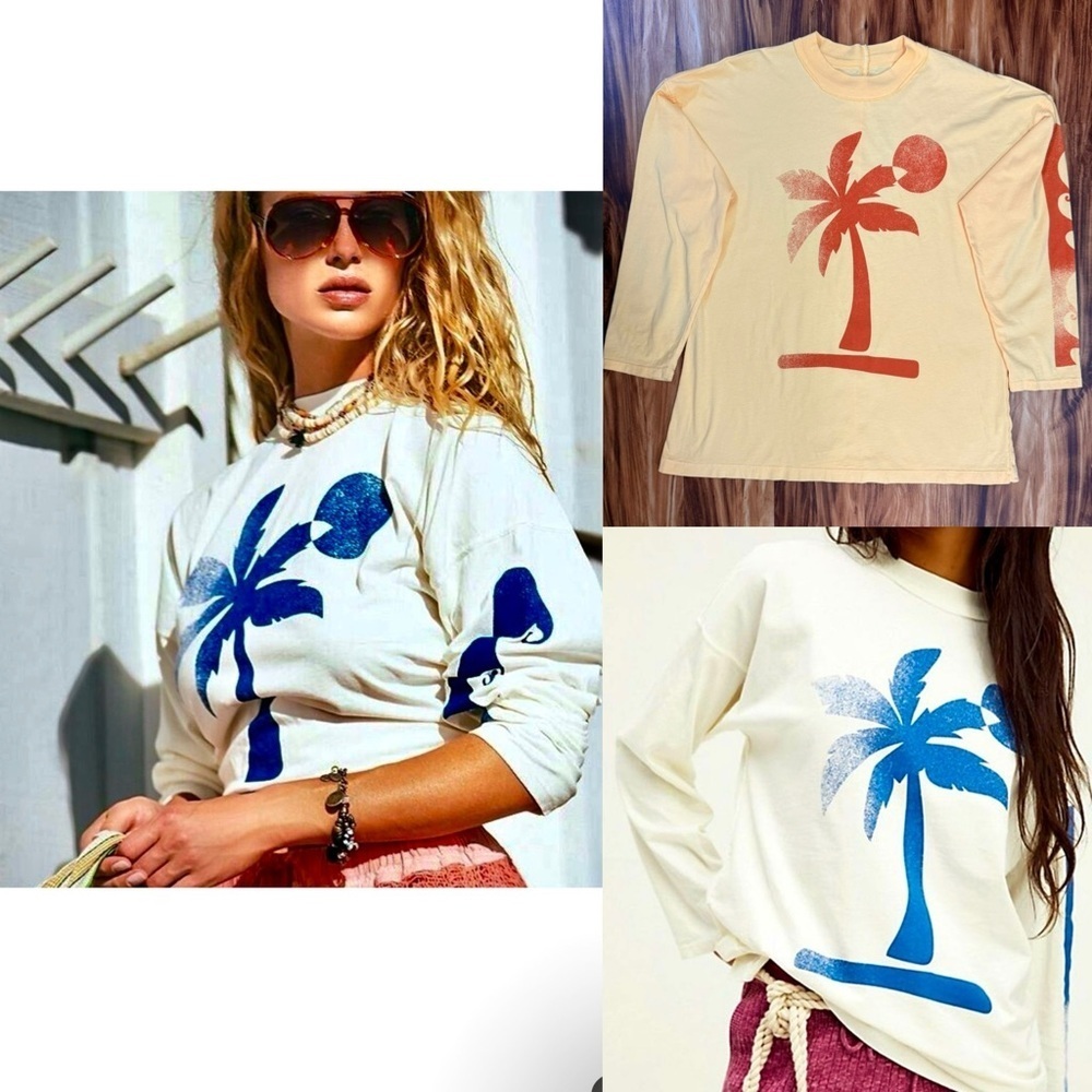 Cream Palm Tree Graphic Long-Sleeve Top - Casual Women's Tee